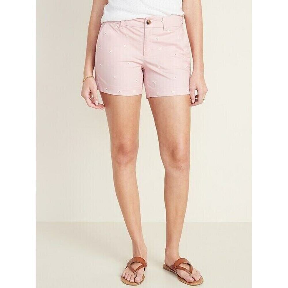 Old Navy Shorts Everyday Pink Floral Daisy Print Mid Rise Casual Chino Women's 4